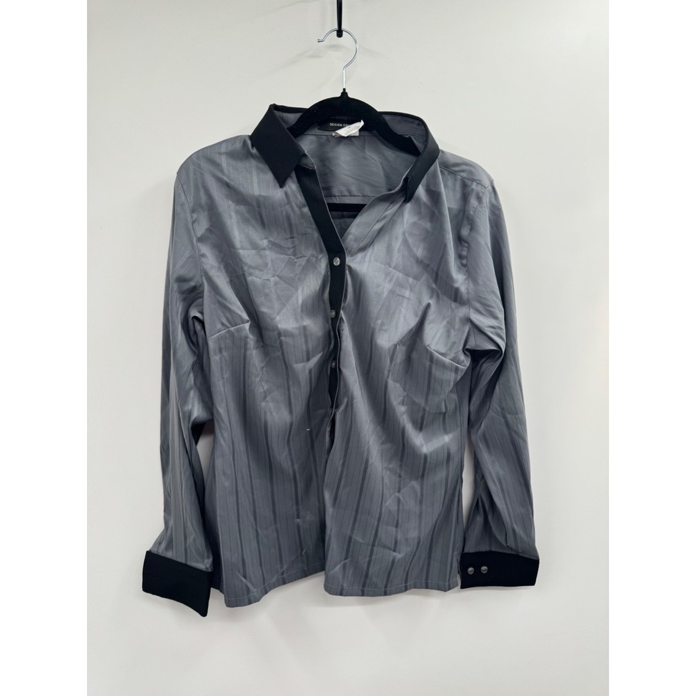 NWOT Design Collective Button-Up‎ Shirt Men's Medium Black Charcoal Gray Striped